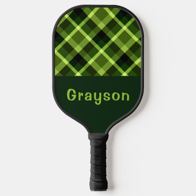 Palas De Pickleball Elegante Pea Green Plaid Monograma Pickleball Padd (Anverso)