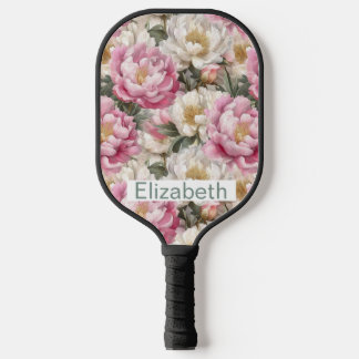 Palas De Pickleball Elegante Peonía Rosa y Blanca Personalizada