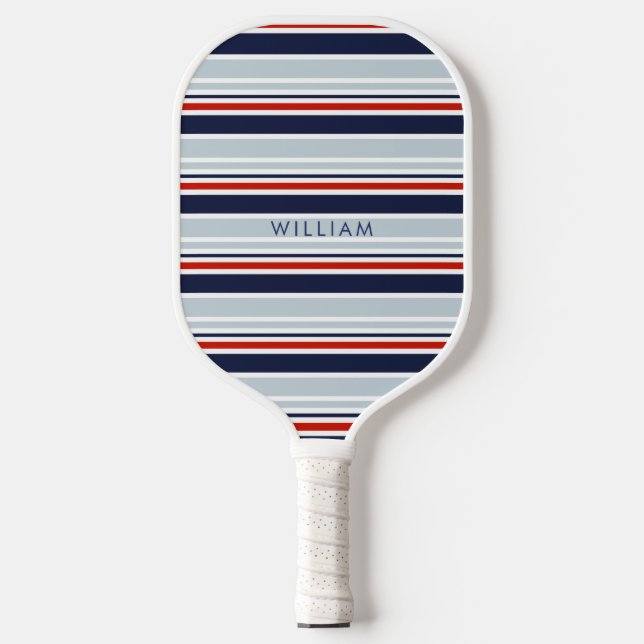 Palas De Pickleball Elegante Personalizado de franjas costeras azul y  (Anverso)