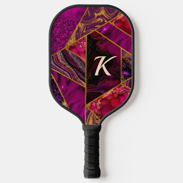 Palas De Pickleball Elegante purpurina rosa dorado púrpura chica (Anverso)