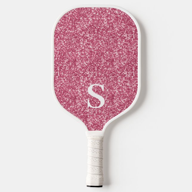 Palas De Pickleball Elegante Purpurina rosado Monograma inicial (Reverso )