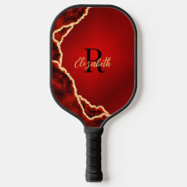Palas De Pickleball Elegante rojo y negro agate monogramado