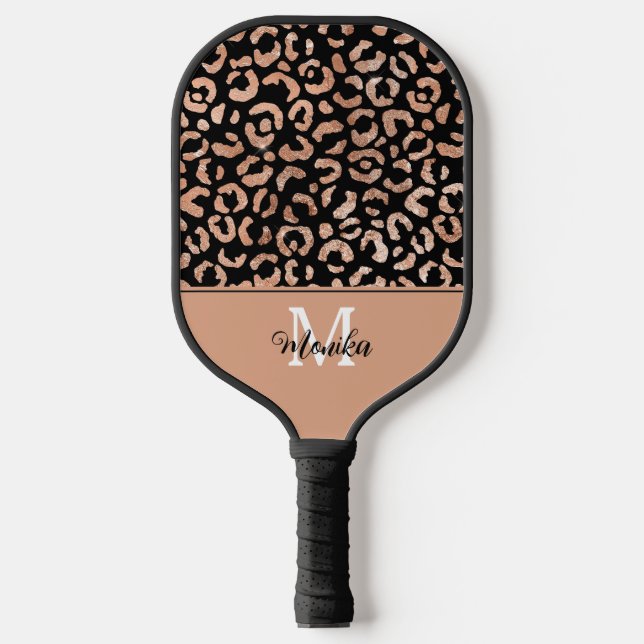Palas De Pickleball Elegante Rosa Gold Glam Leopard Personalizado (Anverso)