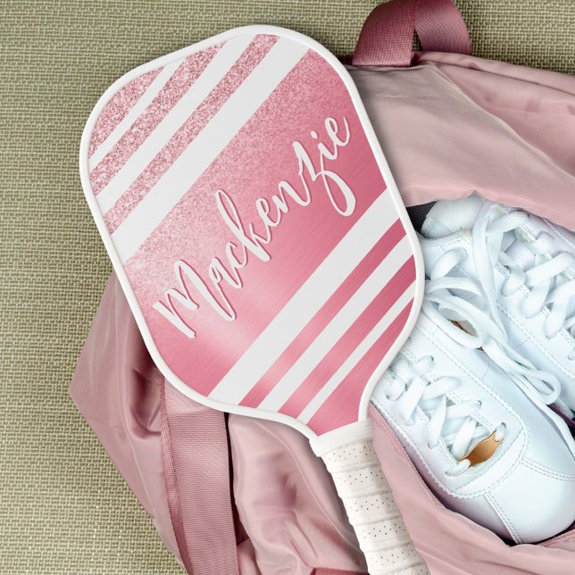 Palas De Pickleball Elegante Rosa Gold Purpurina Script Nombre (Subido por el creador)