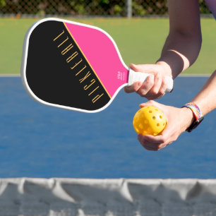 Palas De Pickleball Elegante texto de bola de picante rosa rosa hacia 