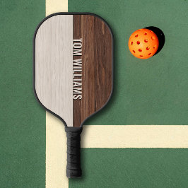 Palas De Pickleball Elegante textura de madera marrón Monograma de est