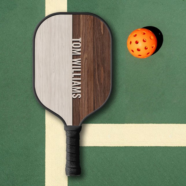 Palas De Pickleball Elegante textura de madera marrón Monograma de est (Subido por el creador)