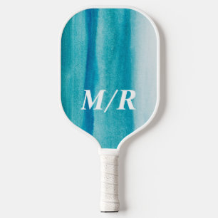 Palas De Pickleball Elegante textura de tonos azules ocre personalizad