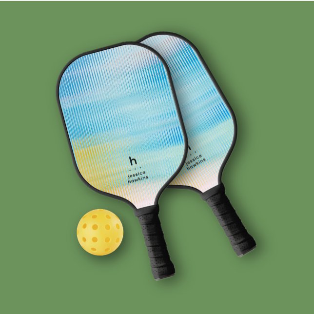 Palas De Pickleball Elegantemente Simple Monograma Blue Glass Personal (Subido por el creador)