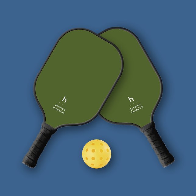 Palas De Pickleball Elegantemente Simple Monograma Verde Oliva Persona (Subido por el creador)