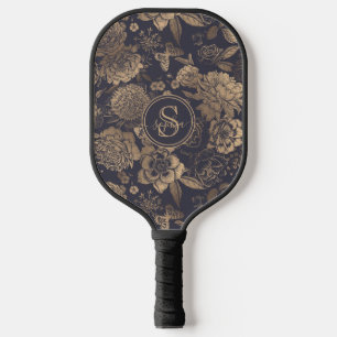 Palas De Pickleball Elegantes Rosas de Peonies Gray Gold Vintage del c