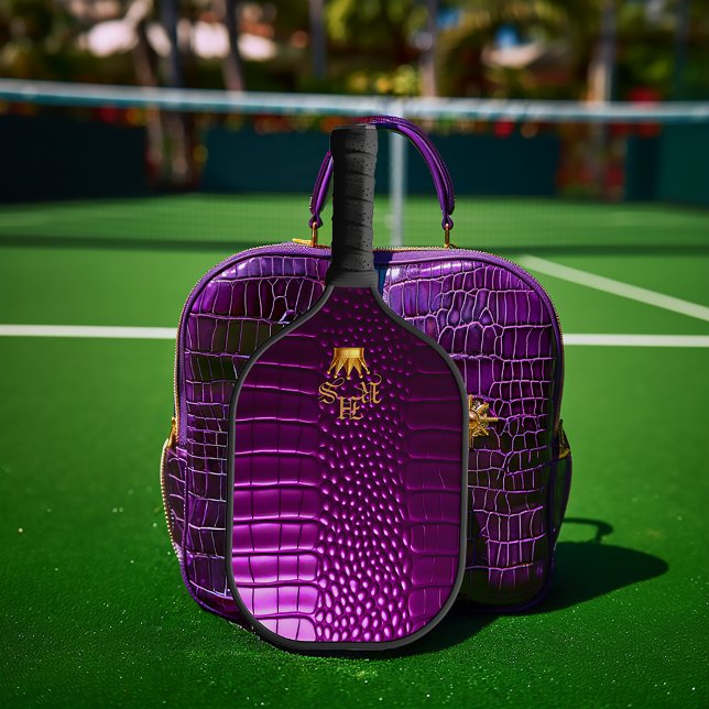 Palas De Pickleball Elite Vivid Purple Faux Crocodile Monogramed (Elegant Elite Vivid Purple Faux Crocodile Monogrammed Pickleball Paddle )