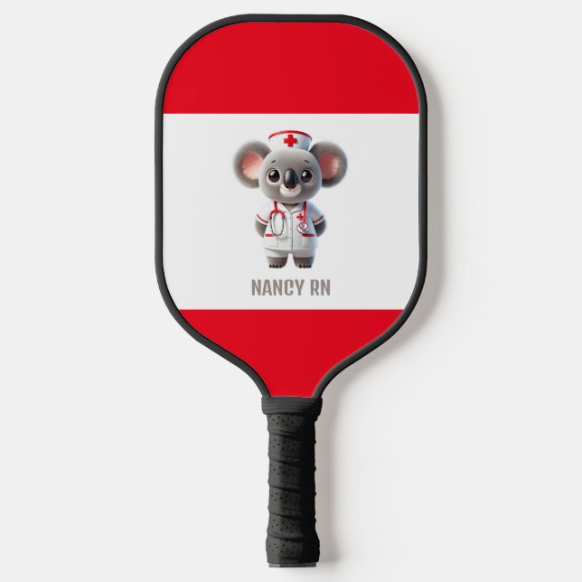 Palas De Pickleball Enfermera de osito de Koala con estetioscopio rojo (Anverso)