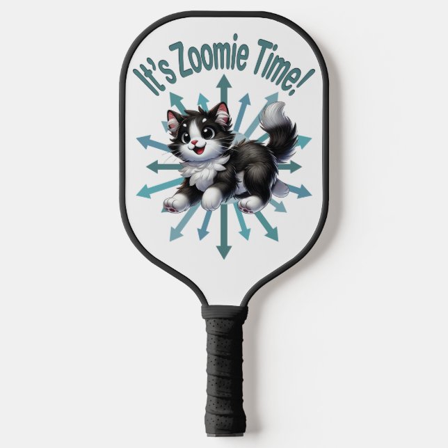Palas De Pickleball Es Zoomie Time Cute Gato Blanco y Negro (Anverso)