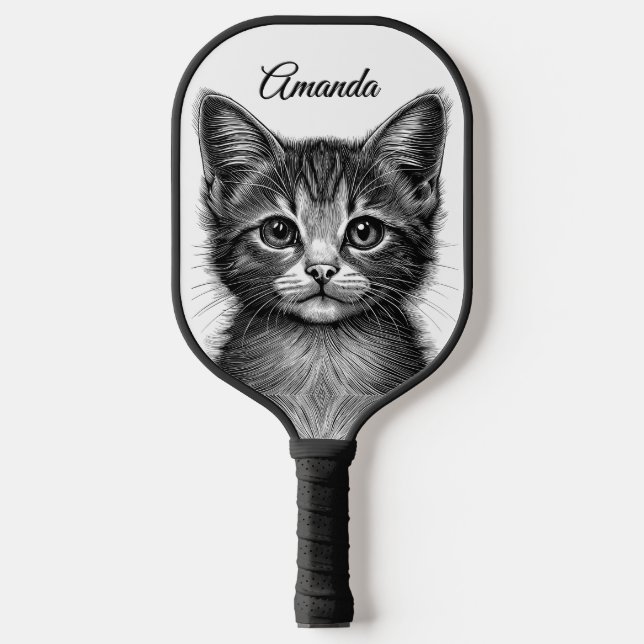 Palas De Pickleball Esbozo adorable de Gato Joven Personal (Anverso)