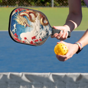 Palas De Pickleball Escalas azul y oro del dragón respirador de fuego