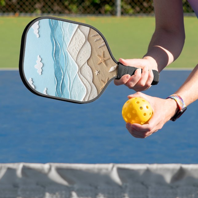 PALAS DE PICKLEBALL ESCENA DE PLAYA AZUL Y BEIGE CON EFECTO DIMENSIONA (in situ)