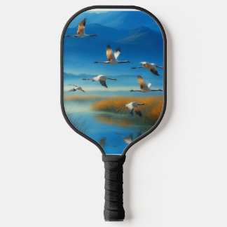 Palas De Pickleball Escena serena del lago en la naturaleza con grulla