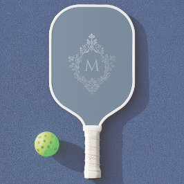 Palas De Pickleball Escudo de cosecha inicial monograma elegante azul 