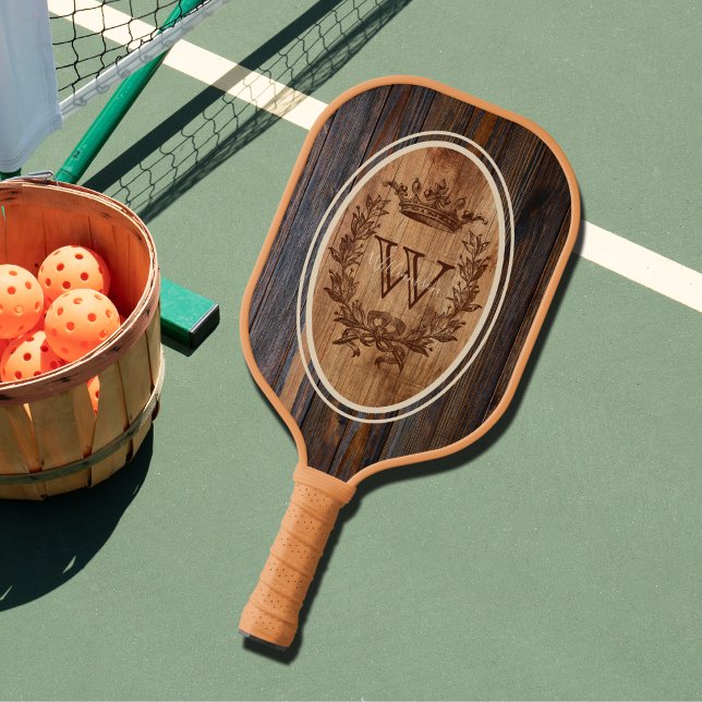 Palas De Pickleball Escudo de la Corona Wood Tone Monograma Oval (Subido por el creador)