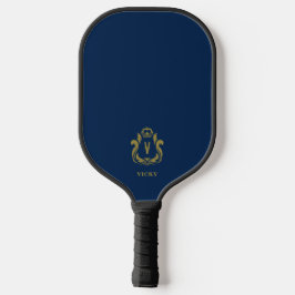 Palas De Pickleball Escudo de oro azul oscuro V Monograma