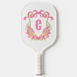 Palas De Pickleball Escudo Monograma de remo rosa y verde de pellebol