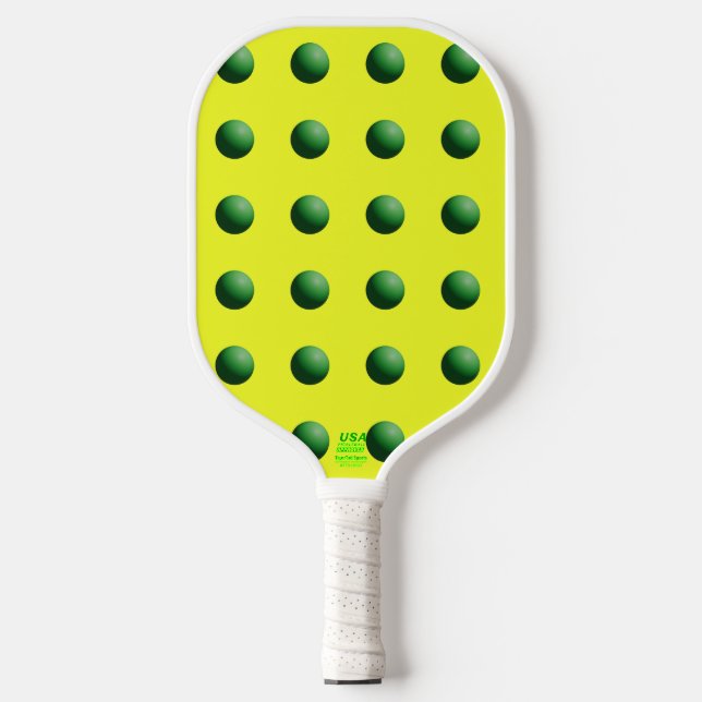 Palas De Pickleball Esferas Verdes sobre Amarillo (Anverso)