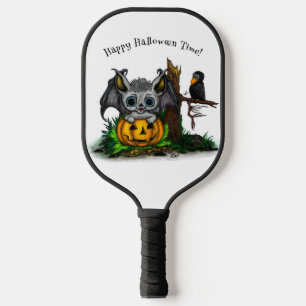 Palas De Pickleball Esperando Halloween , Cute Bat y Raven