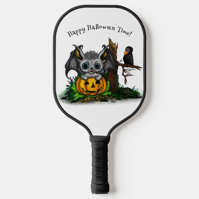 Palas De Pickleball Esperando Halloween , Cute Bat y Raven (Anverso)