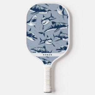 Palas De Pickleball Espinoso patrón de tiburón azul   Nombre