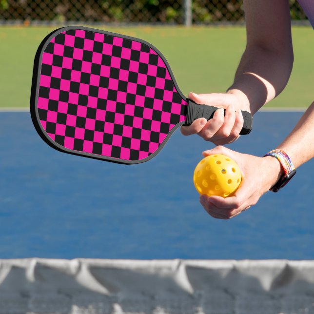 Palas De Pickleball Estampado de cuadros rosa intenso y negro (in situ)