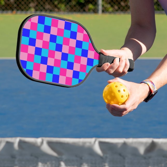 Palas De Pickleball Estampado de cuadros rosas y azules (in situ)