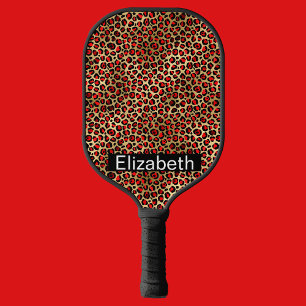 Palas De Pickleball Estampado de leopardo rojo y dorado personalizado