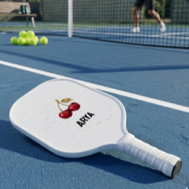 Palas De Pickleball Estética de hojas doradas y cereza roja elegante
