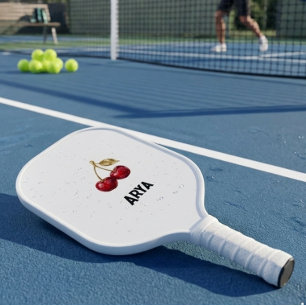 Palas De Pickleball Estética de hojas doradas y cereza roja elegante