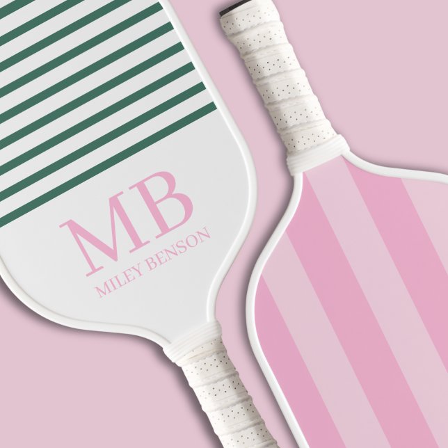 Palas De Pickleball Estético Club Campestre Bandas Rosa Monograma Cupo (Pink & Green Country Club Old Money Aesthetic Personalized Pickleball Paddle Unique Bridal Gift)