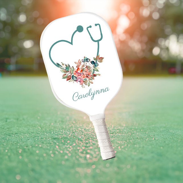 Palas De Pickleball Estetioscopio floral Enfermero médico cardiaco Cui (Floral Stethoscope Heart Medical Nurse Caregiver Pickleball Paddle)