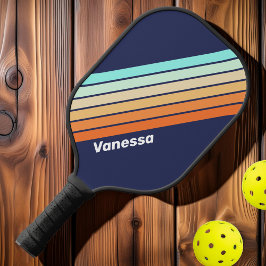Palas De Pickleball Estilo de época retro rayado con nombre