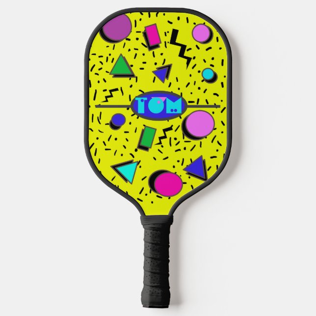 Palas De Pickleball Estilo memphis retro amarillo de los 80 (Reverso )