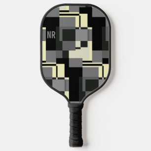 Palas De Pickleball Estilo Mondriano Gris Amarillo Resumen Patrón mode