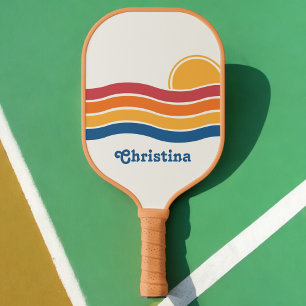 Palas De Pickleball Estilo retro Sunrise Pastel Rainbow nombre del gui