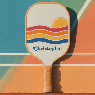 Palas De Pickleball Estilo retro Sunrise Pastel Rainbow nombre del gui