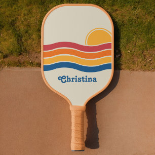 Palas De Pickleball Estilo retro Sunrise Pastel Rainbow nombre del gui