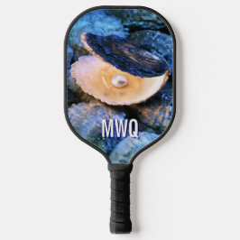 Palas De Pickleball Estiloso Monograma de Perla de Ostra Azul