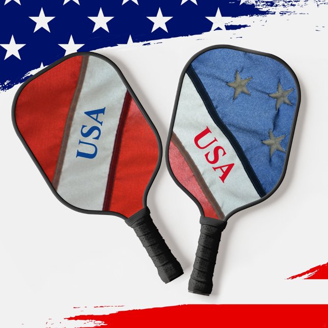 Palas De Pickleball Estrellas blancas y azules rojas y Bandera estadou (Subido por el creador)