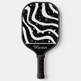Palas De Pickleball Estrellas en blanco y negro sobre líneas con nombr