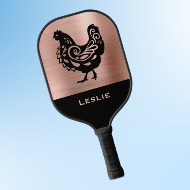 Palas De Pickleball Fancy Chicken Silhouette in Faux Copper n Black (Subido por el creador)