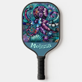 Palas De Pickleball Fantasía de Octopus floral Verde azulada personali