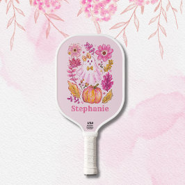 Palas De Pickleball Fantasma de Halloween Rosa Pastel con Nombre Perso