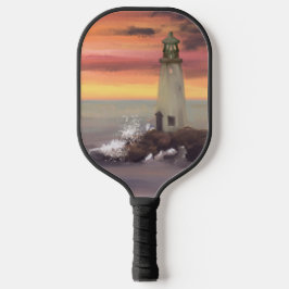 Palas De Pickleball Faro Costero Con Cielo Rosa Y Naranja